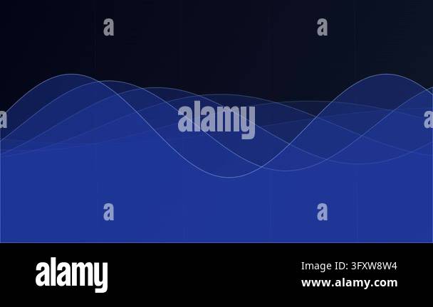 Smoothly animating abstract blue waves flow across a dark digital ...