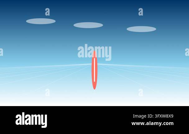 Minimalist abstract animation with rotating red oval and grid plane ...