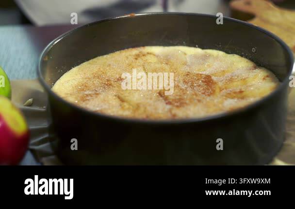 Bread Forming Table Sugar falling raw pie dough springform pan close up, hands taking cake ...