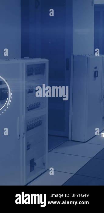 Animation of network of digital icons and computer servers. Global ...