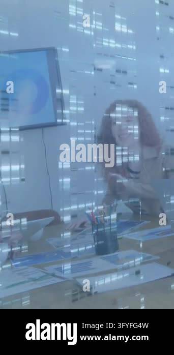 Animation of screens of mosaic squares over diverse colleagues high ...