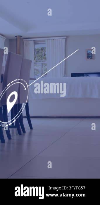 Animation of network of connections with icons over house interior ...