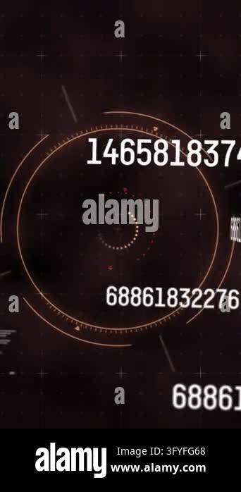 Digital animation of multiple changing numbers floating against scope ...