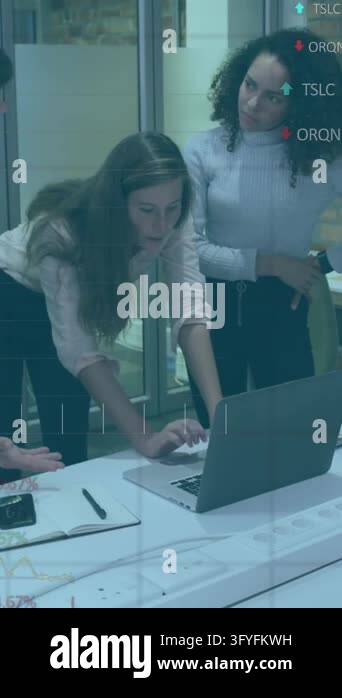 Animation of stock market data processing against diverse colleagues ...