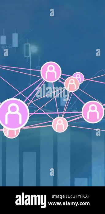 Animation of network of profile icons and statistical data processing ...