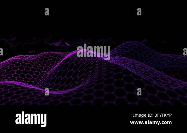 Abstract technology background with wavy hexagonal grid on dark ...