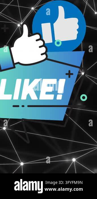 Animation of network of connections and social media thumbs up over ...