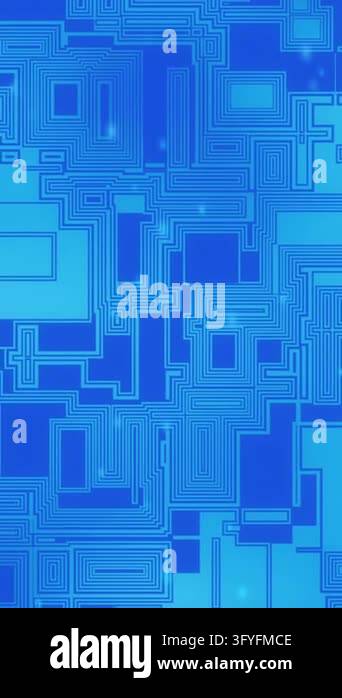 Animation of data processing over computer circuit board. Global ...