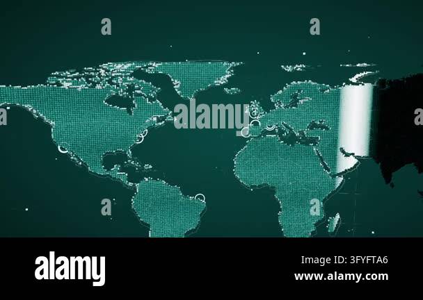 Animating stylized map converting to turquoise grid on dark teal ...