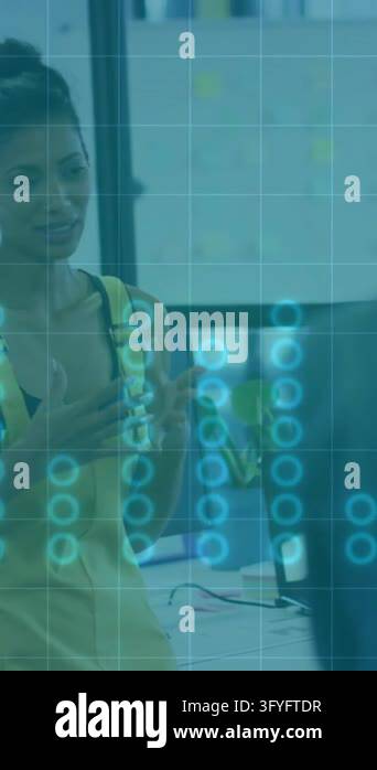 Businesswoman presenting data to colleagues, financial data animation ...