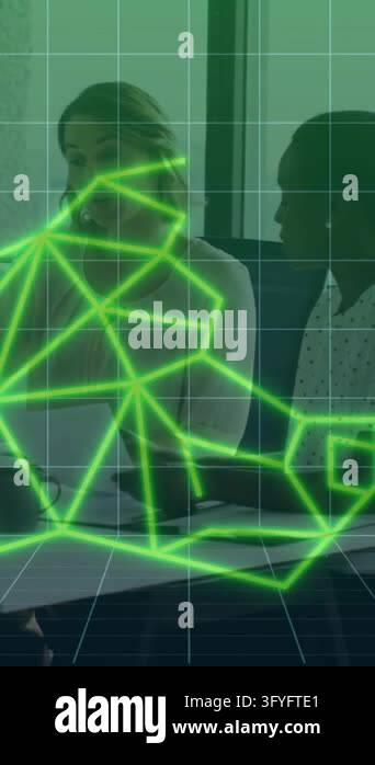 Animation of financial data processing and bull over diverse colleagues ...