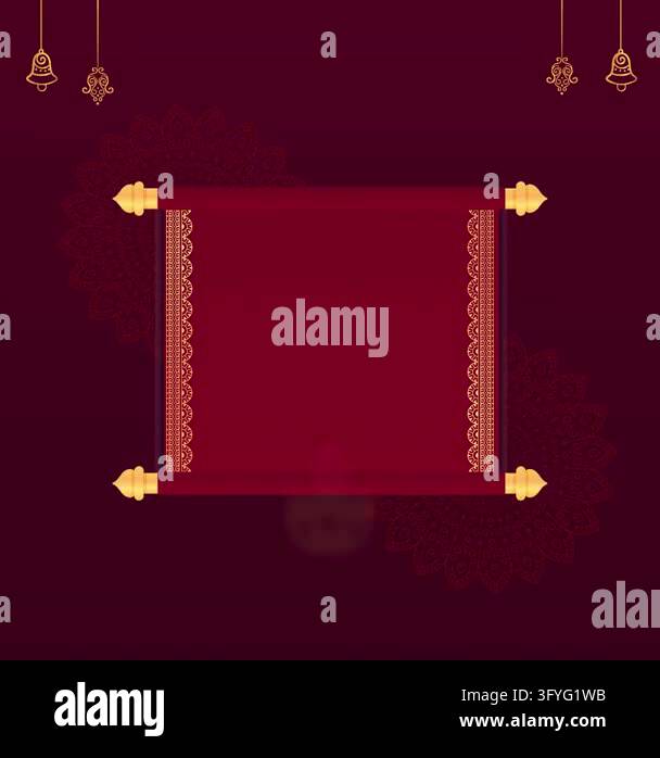 Festive maroon background featuring a large central vertical scroll ...