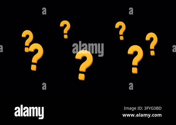 Multiple 3D-styled yellow question marks scattered across a dark canvas ...