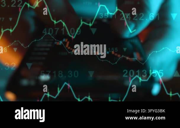 Financial market visualization featuring stock trading charts ...