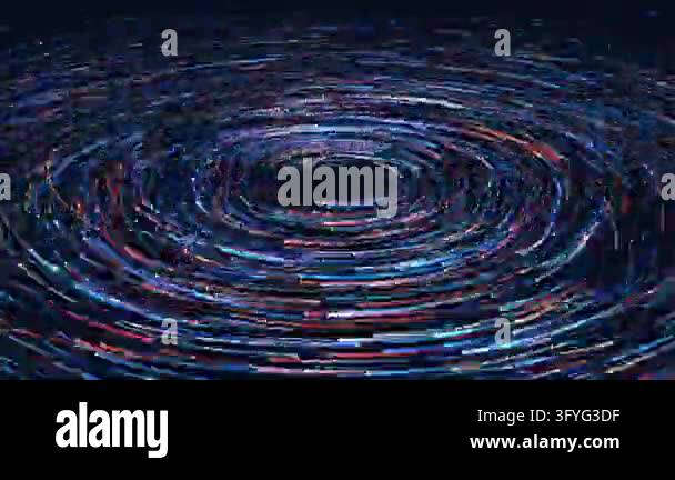 Luminous blue and pink light trails spin in a circular vortex against a ...