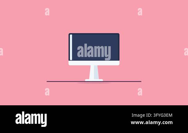 Flat vector illustration sequence showing a monitor populating with ...