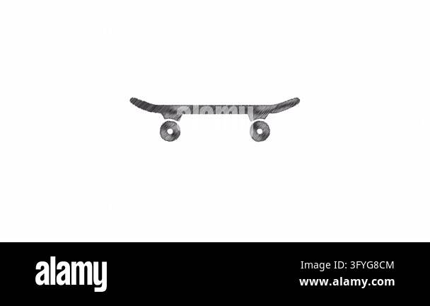 Hand drawn skateboard icon in a scribble style performing a kickflip ...
