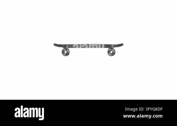 Hand drawn skateboard icon in a sketchy pencil style performing a 360 ...