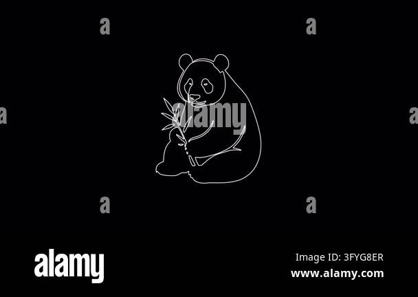 Animated continuous one line drawing of a giant panda bear holding a ...
