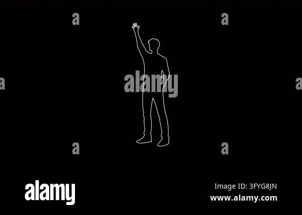 Minimalistic self drawing animation of a mans silhouette waving his ...