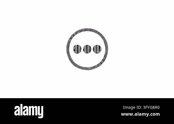 Animated hand drawn loading icon with three dots in a circle. Sketch ...