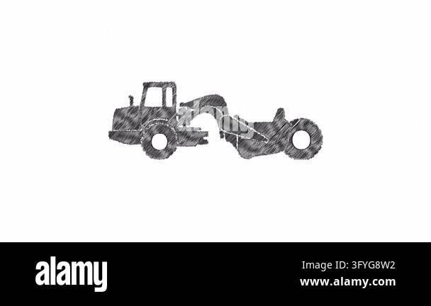 Heavy construction machinery sketch animating on screen. Pencil drawing ...