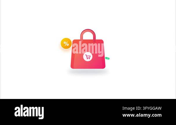 Red shopping bag sale tag percent icon set modern 3d flat gradient ...