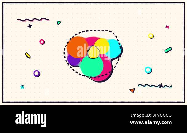 Abstract colorful fluid shapes moving in dotted circle memphis style ...