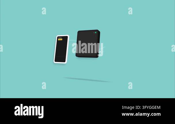 Mobile banking money transfer to digital safe vault flat 2d animation ...