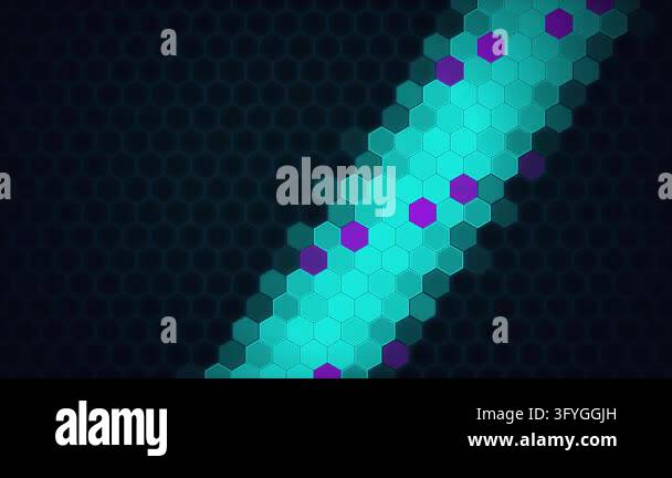 Hexagon honeycomb pattern glowing cyan purple diagonal stripes abstract ...