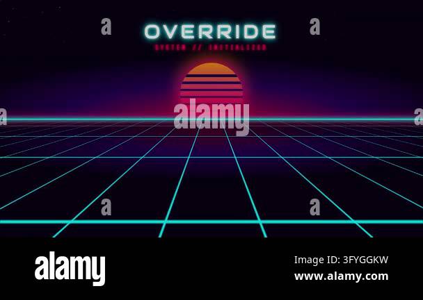 Synthwave neon grid landscape with sunset retro 80s cyberpunk aesthetic ...
