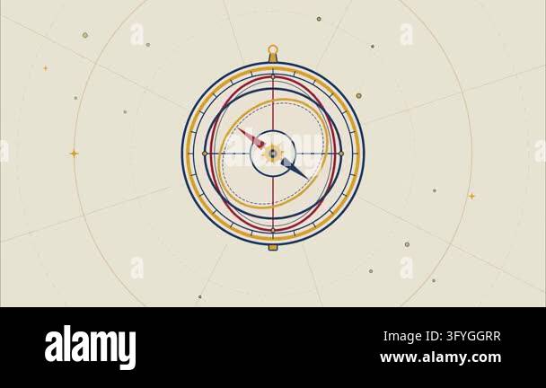 Nautical compass astrolabe celestial orbit map elements vintage flat ...