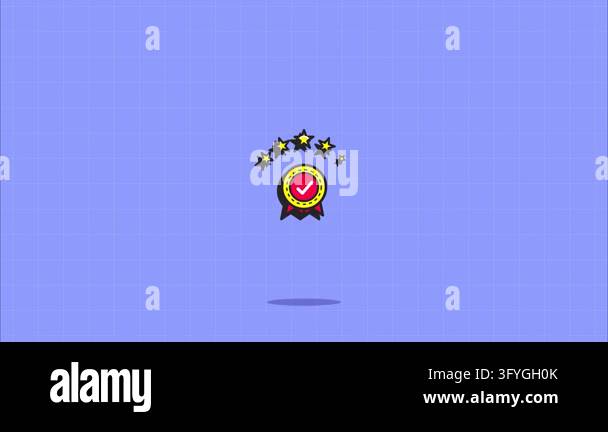 Golden quality seal medal with five stars and checkmark flat 2d ...