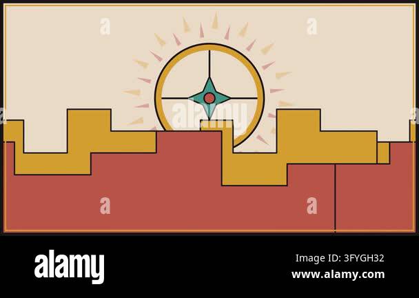 Abstract city skyline buildings and sun icon geometric flat design ...