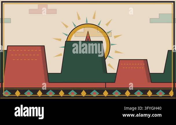 Southwestern desert landscape with mesas sun and star flat geometric ...