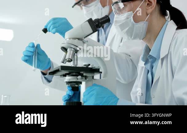 Scientists conducting innovative medical research in a clean laboratory ...