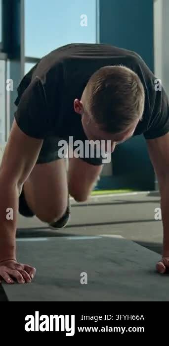Knee Training Model Caucasian athlete man male doing mountain climber exercise fitness mat ...