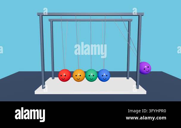 Cute Newton's cradle 3D animation, 16:9 widescreen swinging colorful ...