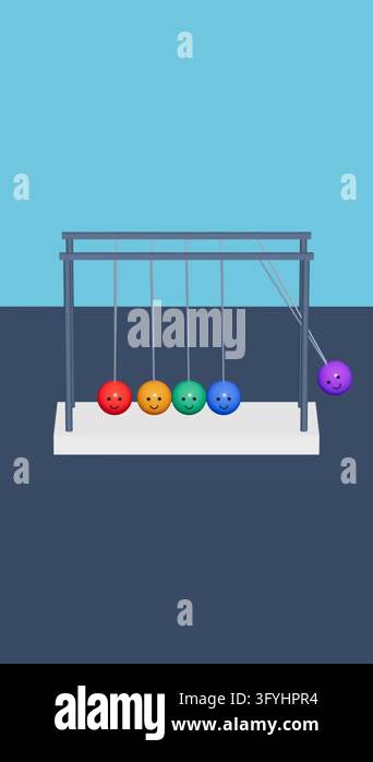 Cute Newton's cradle 3D animation, 9:16 vertical swinging colorful ...