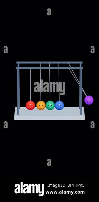 Cute Newton's cradle 3D animation isolated on transparent background, 9 ...
