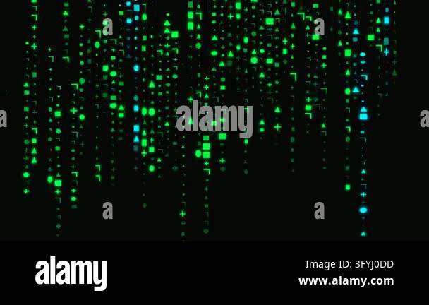 Shape Matric Design Abstract Digital Data Stream Matrix Rain with Geometric Shapes and Neon ...