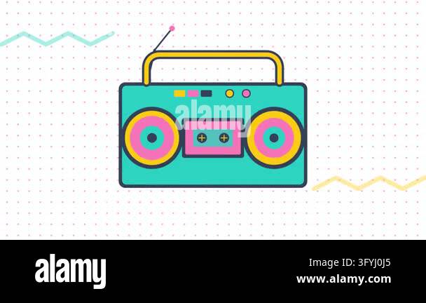 Memphis Style Retro Boombox with Rhythmic Speaker Pulse and ...