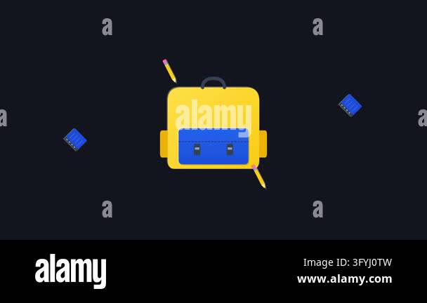 Stylized Yellow Backpack with Articulated Stationery Icons and Vertical ...