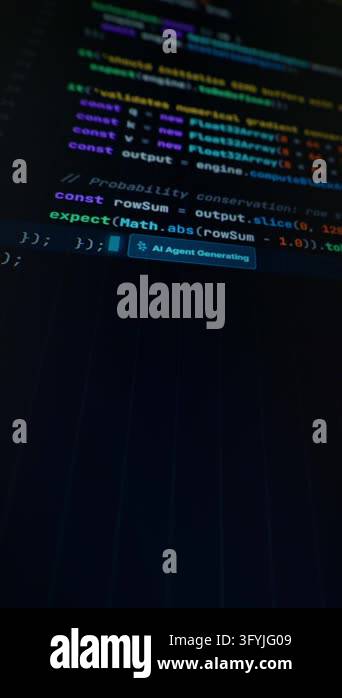 Script lines appear on a dark terminal screen during automated vibe ...