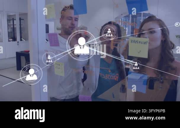 Stick Team Vector Diverse team spotting Post-its spurring lead woman marking glass with ...