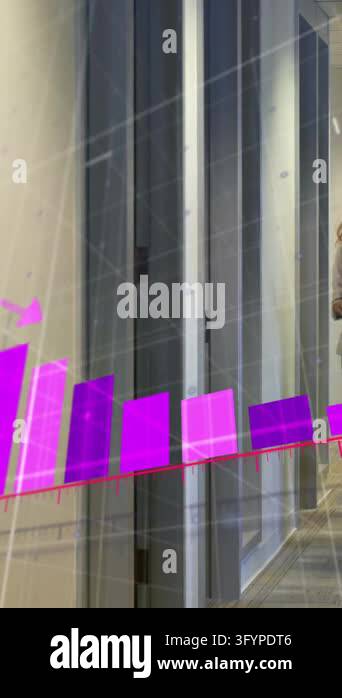 Business data analytics animation over colleagues walking in office ...