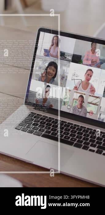 Animation of data processing and diagram over diverse colleagues having ...