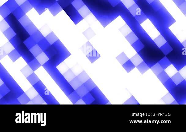 Abstract blue and white geometric blocks forming a pixelated diagonal ...