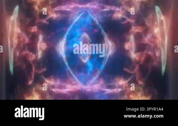 Symmetrical blue and violet cosmic smoke pattern, abstract nebula ...