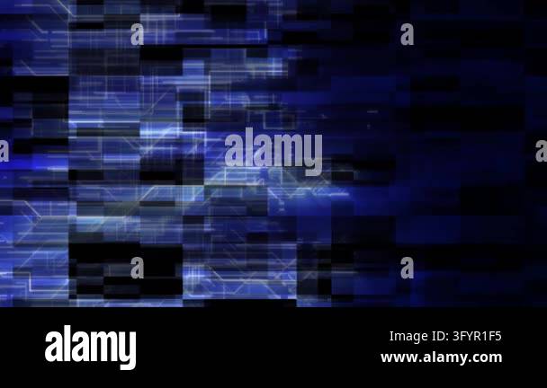 Abstract blue glitch mosaic with pixel blocks and circuit lines ...